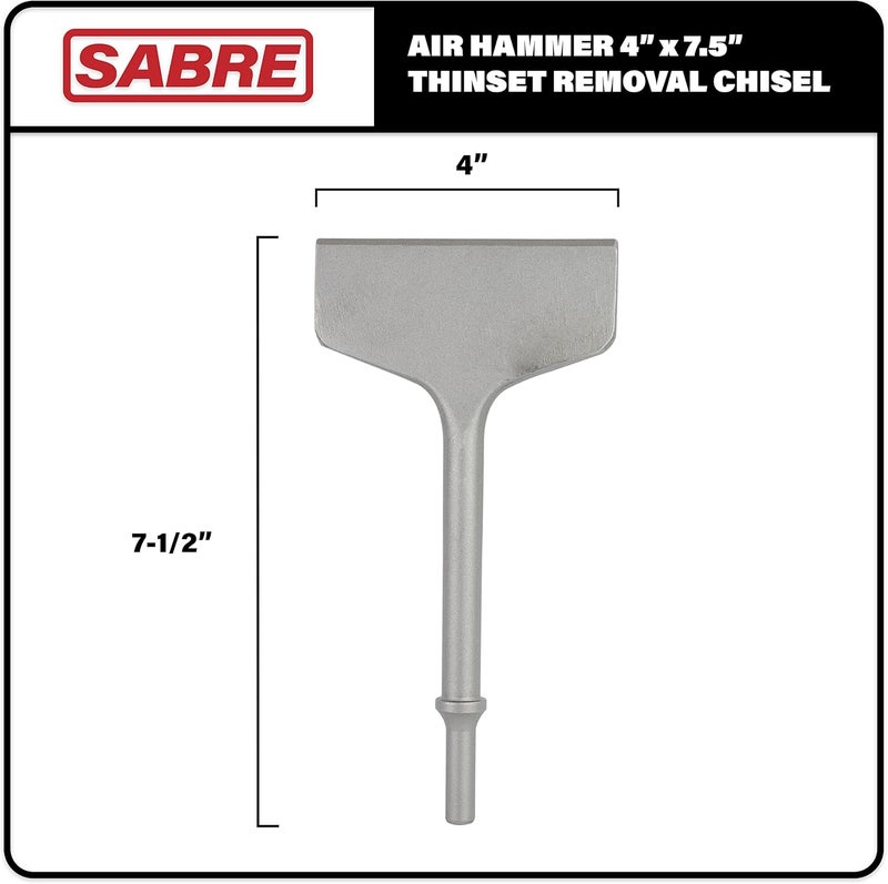 Sabre Tools 4 Inch x 7.5 Inch Air Hammer Chisel Bit for Thinset Removal, Thinset Scaling, Tile Removal, Pneumatic Chisel, 0.401 Shank - Image 2